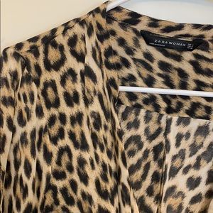 Zara surplus wrap leopard top with faux leather